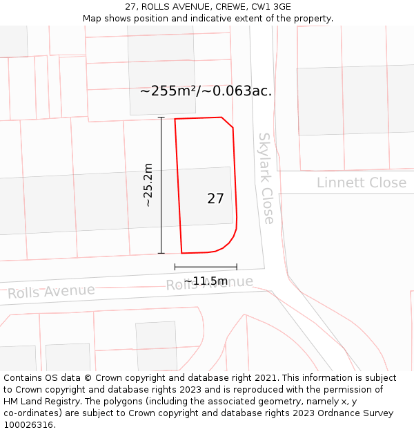 27, ROLLS AVENUE, CREWE, CW1 3GE: Plot and title map