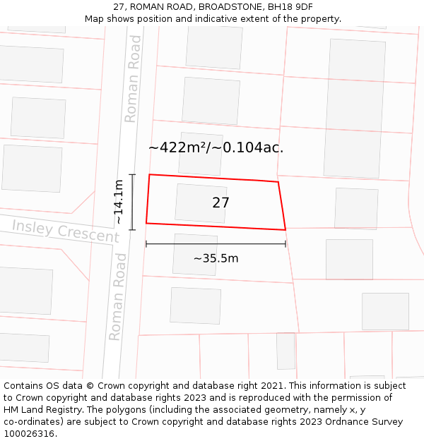 27, ROMAN ROAD, BROADSTONE, BH18 9DF: Plot and title map