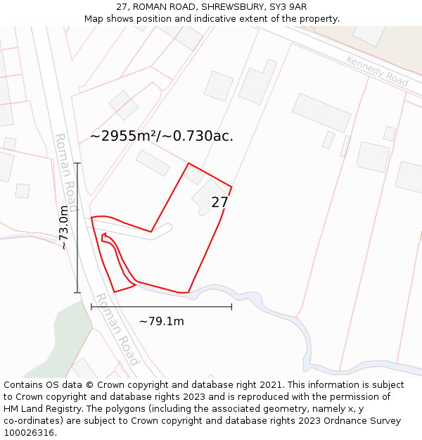 27, ROMAN ROAD, SHREWSBURY, SY3 9AR: Plot and title map