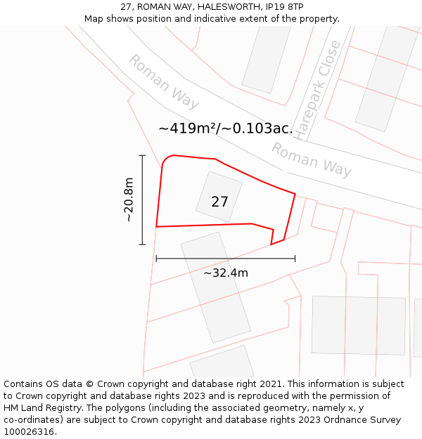 27, ROMAN WAY, HALESWORTH, IP19 8TP: Plot and title map