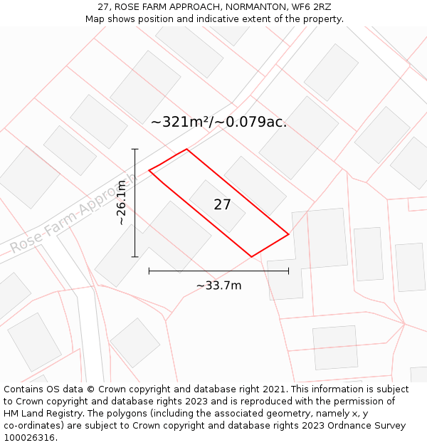 27, ROSE FARM APPROACH, NORMANTON, WF6 2RZ: Plot and title map