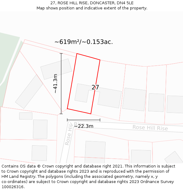 27, ROSE HILL RISE, DONCASTER, DN4 5LE: Plot and title map