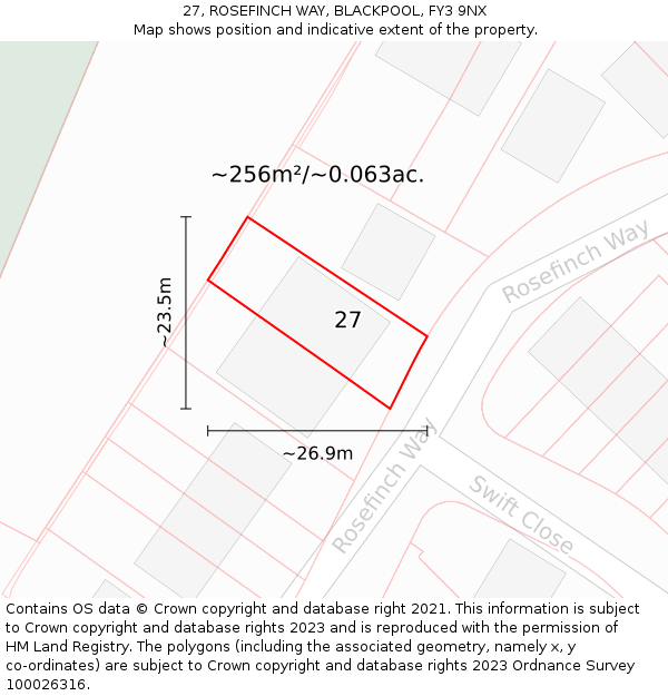 27, ROSEFINCH WAY, BLACKPOOL, FY3 9NX: Plot and title map