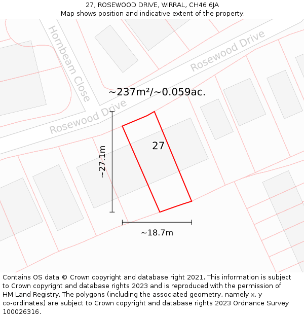 27, ROSEWOOD DRIVE, WIRRAL, CH46 6JA: Plot and title map