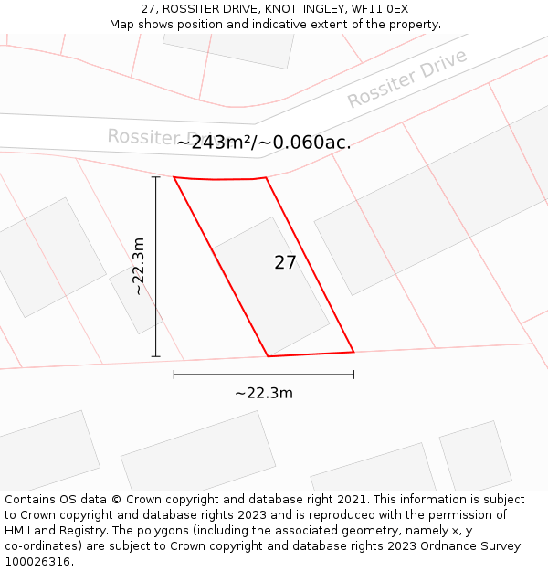 27, ROSSITER DRIVE, KNOTTINGLEY, WF11 0EX: Plot and title map