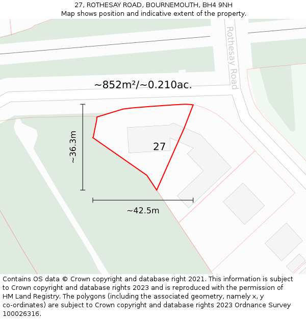 27, ROTHESAY ROAD, BOURNEMOUTH, BH4 9NH: Plot and title map