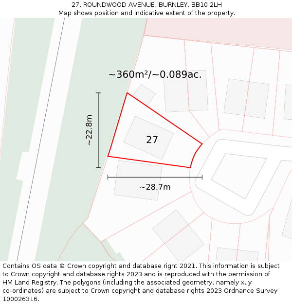 27, ROUNDWOOD AVENUE, BURNLEY, BB10 2LH: Plot and title map