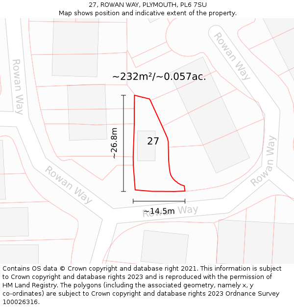 27, ROWAN WAY, PLYMOUTH, PL6 7SU: Plot and title map