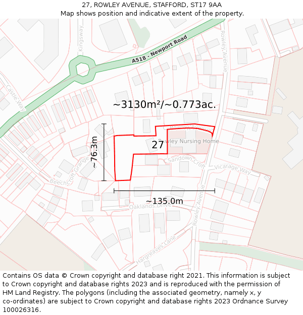 27, ROWLEY AVENUE, STAFFORD, ST17 9AA: Plot and title map