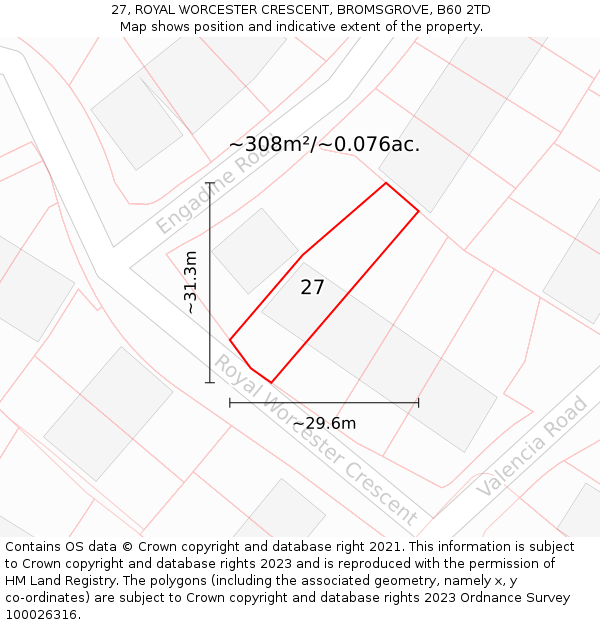 27, ROYAL WORCESTER CRESCENT, BROMSGROVE, B60 2TD: Plot and title map