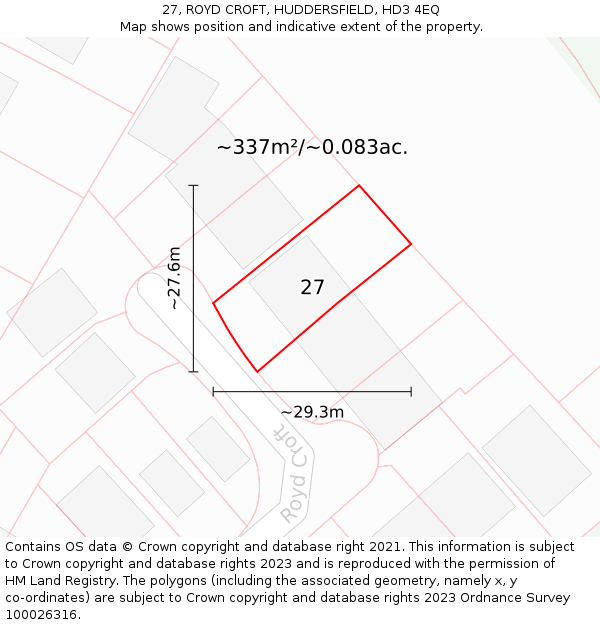 27, ROYD CROFT, HUDDERSFIELD, HD3 4EQ: Plot and title map