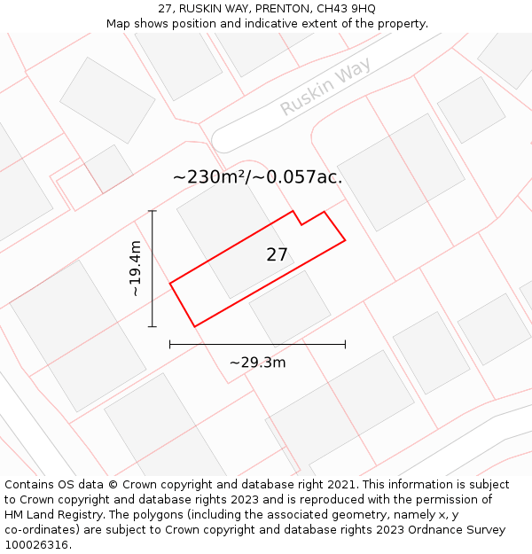 27, RUSKIN WAY, PRENTON, CH43 9HQ: Plot and title map