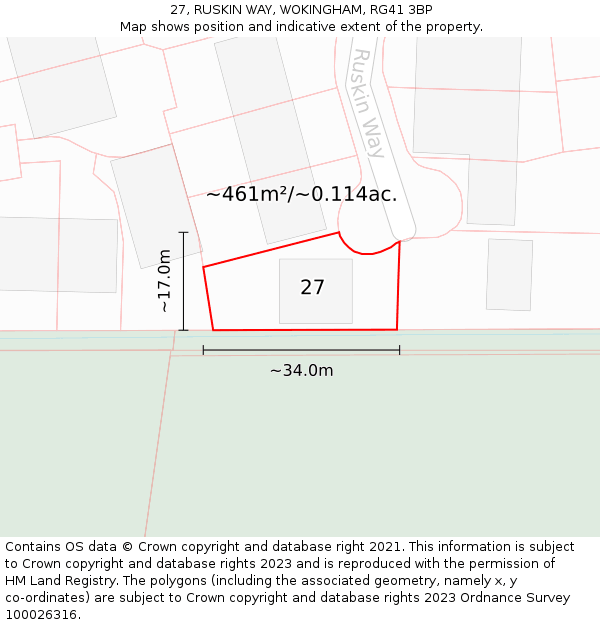 27, RUSKIN WAY, WOKINGHAM, RG41 3BP: Plot and title map