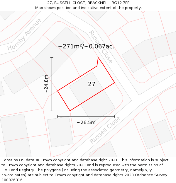 27, RUSSELL CLOSE, BRACKNELL, RG12 7FE: Plot and title map