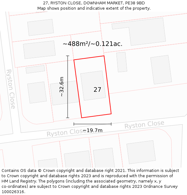 27, RYSTON CLOSE, DOWNHAM MARKET, PE38 9BD: Plot and title map