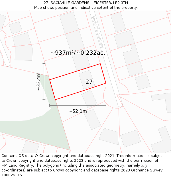 27, SACKVILLE GARDENS, LEICESTER, LE2 3TH: Plot and title map