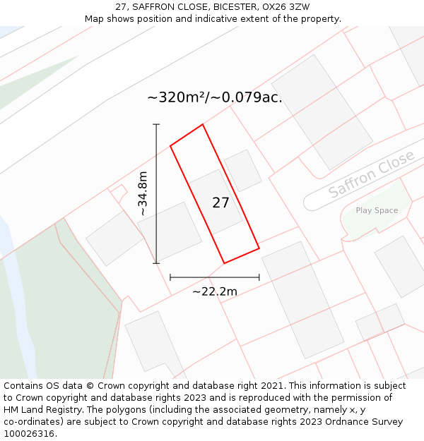 27, SAFFRON CLOSE, BICESTER, OX26 3ZW: Plot and title map