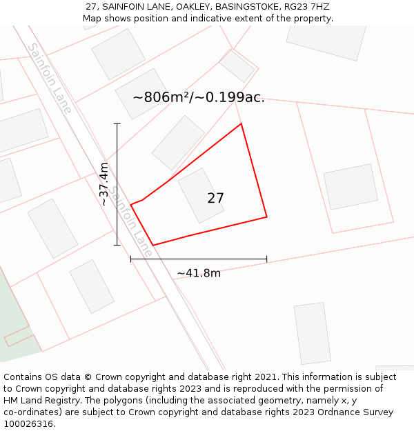 27, SAINFOIN LANE, OAKLEY, BASINGSTOKE, RG23 7HZ: Plot and title map