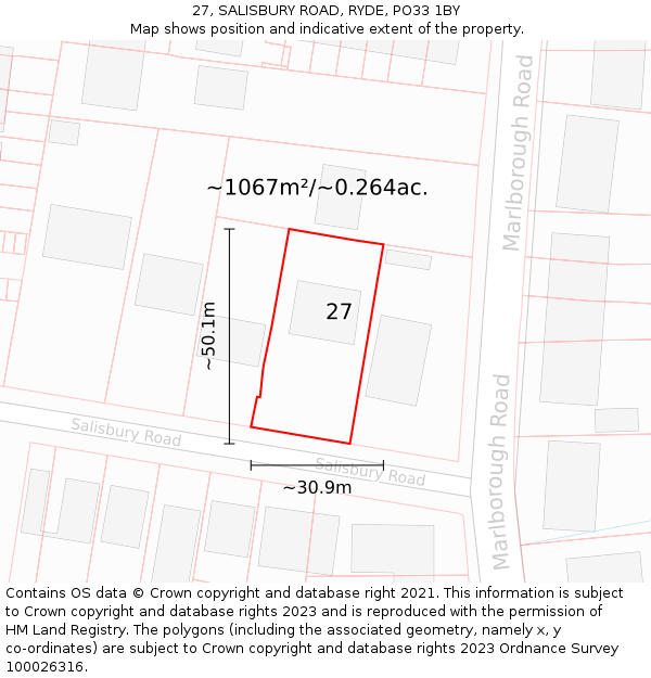 27, SALISBURY ROAD, RYDE, PO33 1BY: Plot and title map