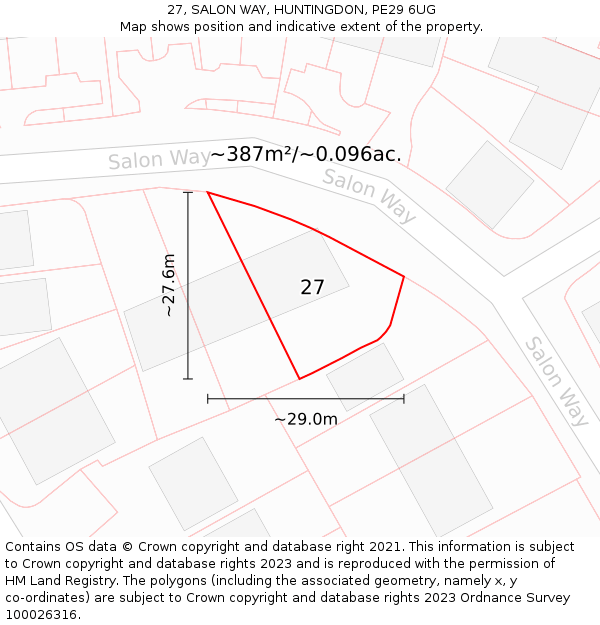 27, SALON WAY, HUNTINGDON, PE29 6UG: Plot and title map