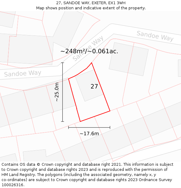 27, SANDOE WAY, EXETER, EX1 3WH: Plot and title map