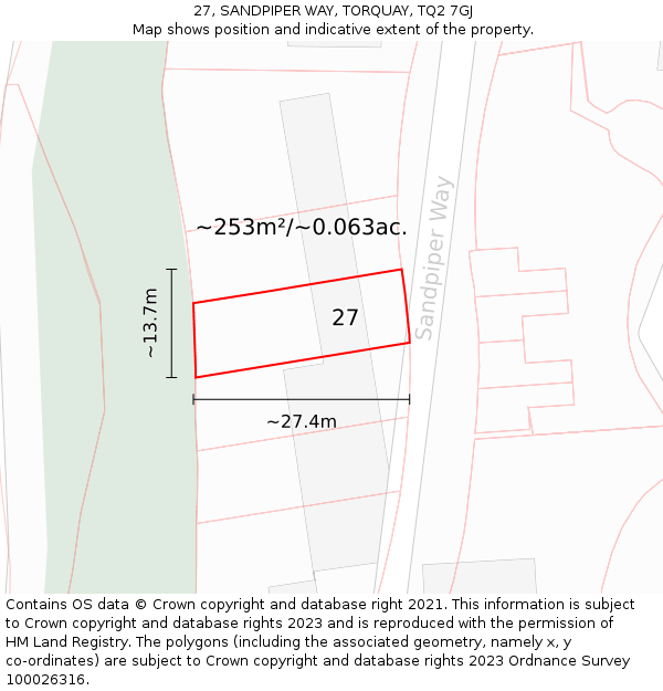 27, SANDPIPER WAY, TORQUAY, TQ2 7GJ: Plot and title map