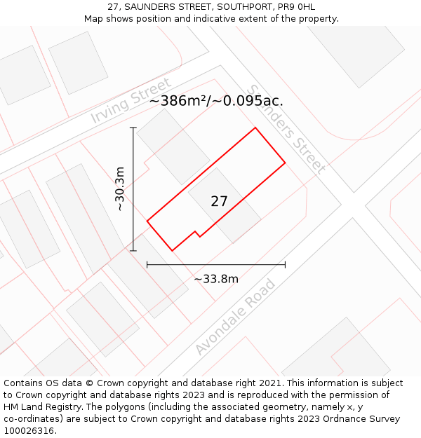 27, SAUNDERS STREET, SOUTHPORT, PR9 0HL: Plot and title map