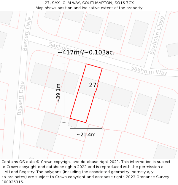 27, SAXHOLM WAY, SOUTHAMPTON, SO16 7GX: Plot and title map