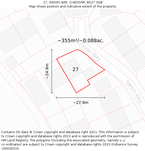 27, SAXON WAY, CHEDDAR, BS27 3GB: Plot and title map