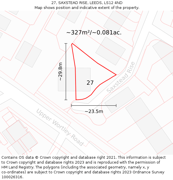 27, SAXSTEAD RISE, LEEDS, LS12 4ND: Plot and title map