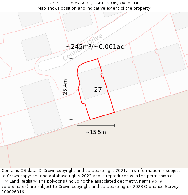 27, SCHOLARS ACRE, CARTERTON, OX18 1BL: Plot and title map