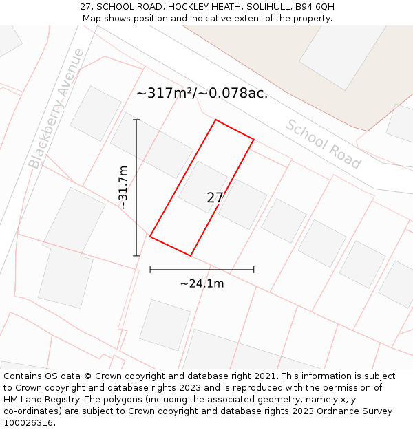 27, SCHOOL ROAD, HOCKLEY HEATH, SOLIHULL, B94 6QH: Plot and title map