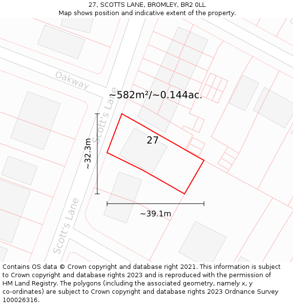 27, SCOTTS LANE, BROMLEY, BR2 0LL: Plot and title map
