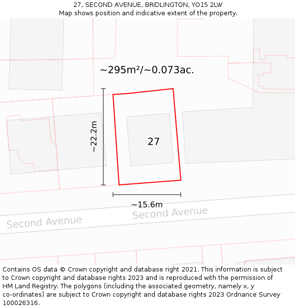 27, SECOND AVENUE, BRIDLINGTON, YO15 2LW: Plot and title map