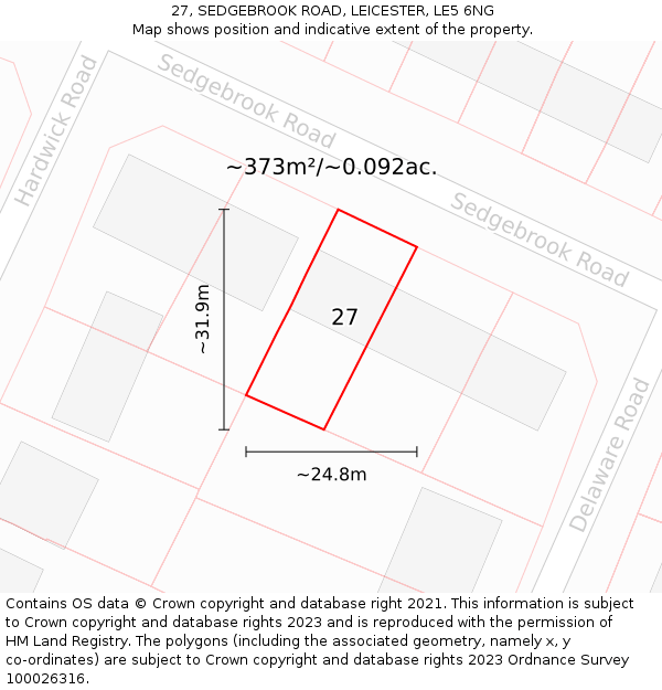 27, SEDGEBROOK ROAD, LEICESTER, LE5 6NG: Plot and title map