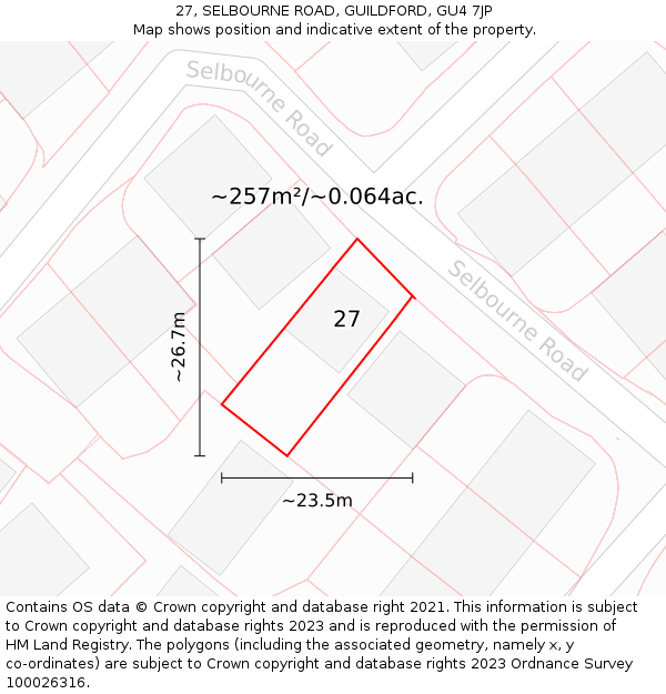 27, SELBOURNE ROAD, GUILDFORD, GU4 7JP: Plot and title map