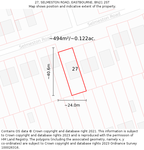 27, SELMESTON ROAD, EASTBOURNE, BN21 2ST: Plot and title map