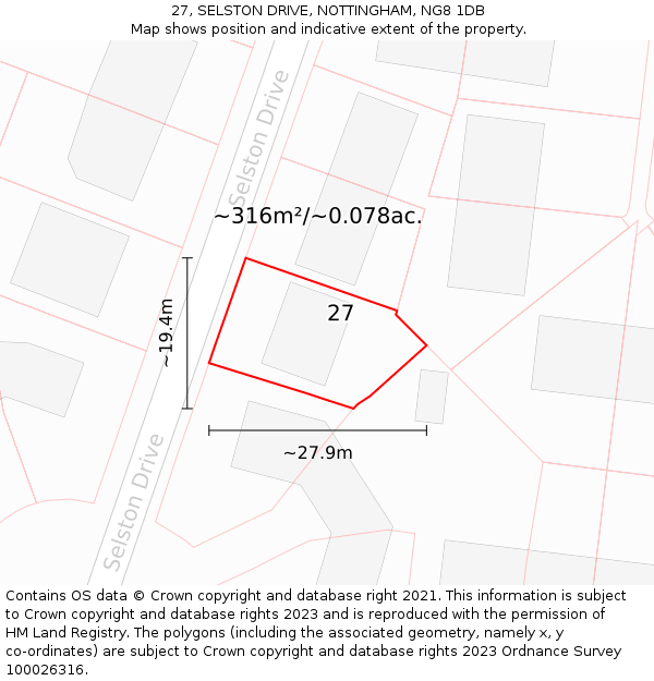 27, SELSTON DRIVE, NOTTINGHAM, NG8 1DB: Plot and title map