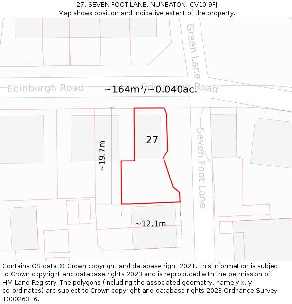 27, SEVEN FOOT LANE, NUNEATON, CV10 9FJ: Plot and title map