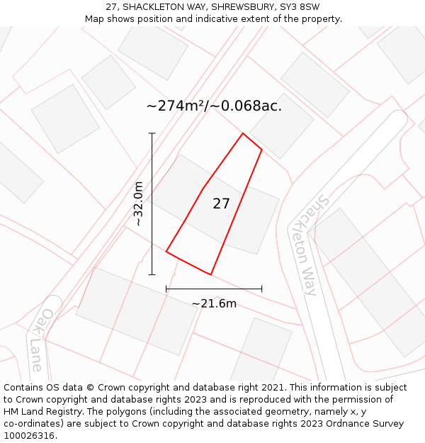 27, SHACKLETON WAY, SHREWSBURY, SY3 8SW: Plot and title map