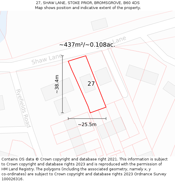 27, SHAW LANE, STOKE PRIOR, BROMSGROVE, B60 4DS: Plot and title map