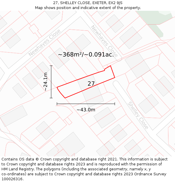 27, SHELLEY CLOSE, EXETER, EX2 9JS: Plot and title map