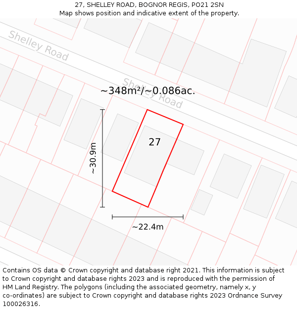 27, SHELLEY ROAD, BOGNOR REGIS, PO21 2SN: Plot and title map