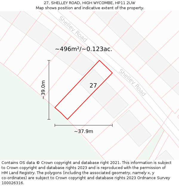 27, SHELLEY ROAD, HIGH WYCOMBE, HP11 2UW: Plot and title map