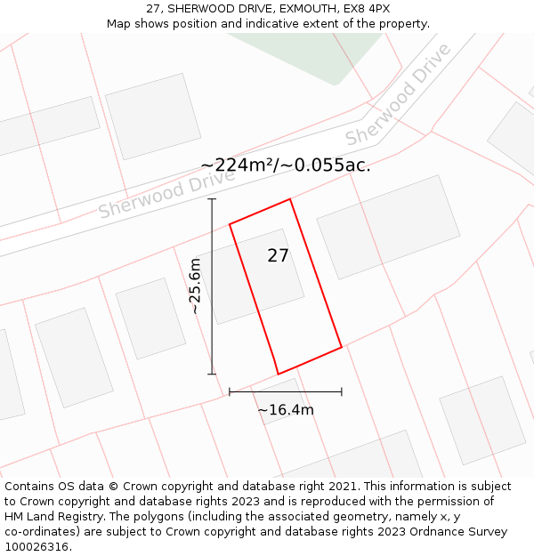 27, SHERWOOD DRIVE, EXMOUTH, EX8 4PX: Plot and title map