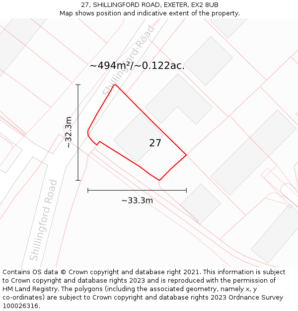 27, SHILLINGFORD ROAD, EXETER, EX2 8UB: Plot and title map
