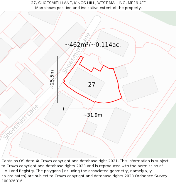 27, SHOESMITH LANE, KINGS HILL, WEST MALLING, ME19 4FF: Plot and title map