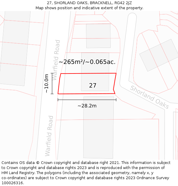 27, SHORLAND OAKS, BRACKNELL, RG42 2JZ: Plot and title map