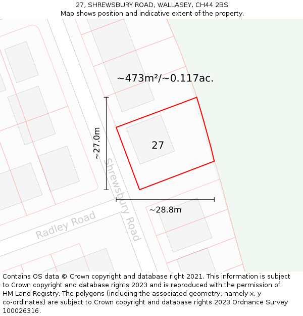 27, SHREWSBURY ROAD, WALLASEY, CH44 2BS: Plot and title map