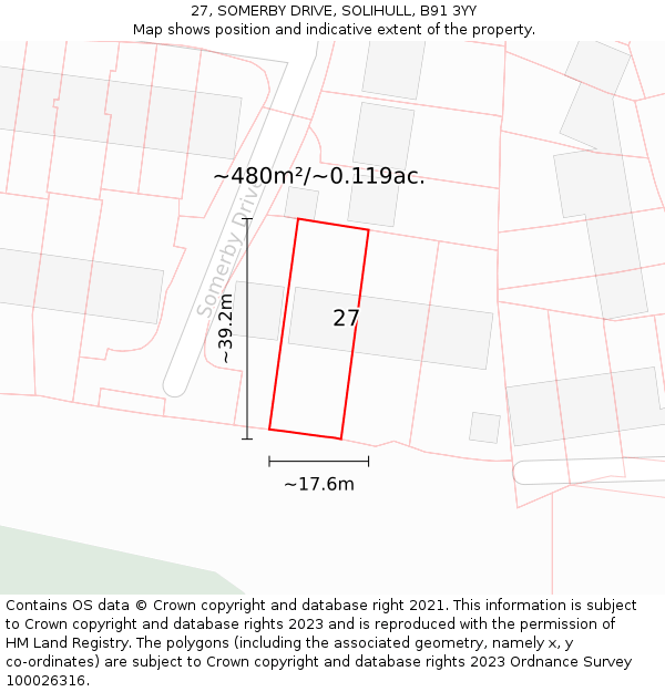 27, SOMERBY DRIVE, SOLIHULL, B91 3YY: Plot and title map